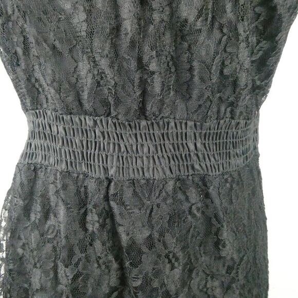 Nu by Mark Anthony Black Floral Lace Faux Wrap Sleeveless Little Dress Small - Picture 5 of 8